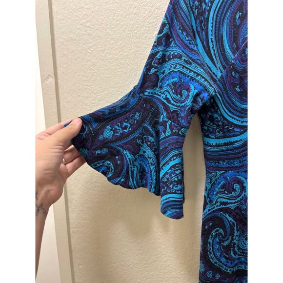 VTG Betsey Johnson Dress Small Blue Paisley Witchy Whimsygoth 90s Bell Sleeve - Picture 4 of 5